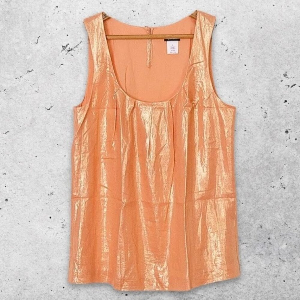 J.Crew Tank‎ Top Sleeveless Cotton Fabric Metallic Sheen Shiny Orange Women's 6